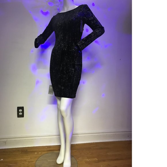 Le Chateau Black Gold Velvet Velour Metallic Evening Cocktail Bodycon Dress NWT - Picture 5 of 10